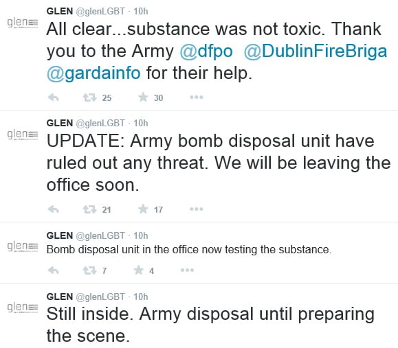 bombscare at gay lesbian equality network headquarters in Dublin