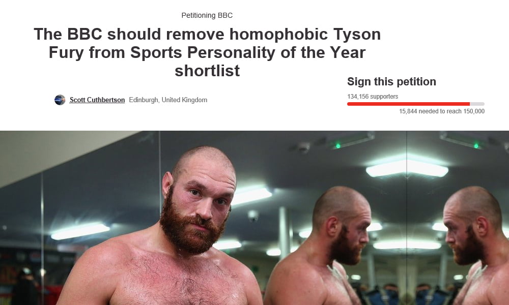 Tyson Fury online petition attracts over 100,000 signatures on change.org